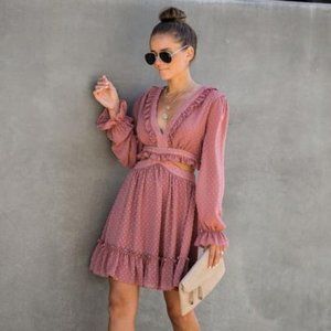 Tiana Swiss Dot Ruffle Cutout Dress